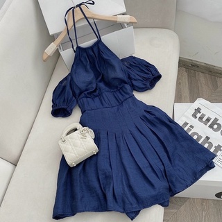🦋Đầm Xanh Cồ Yếm Rớt Vai🦋