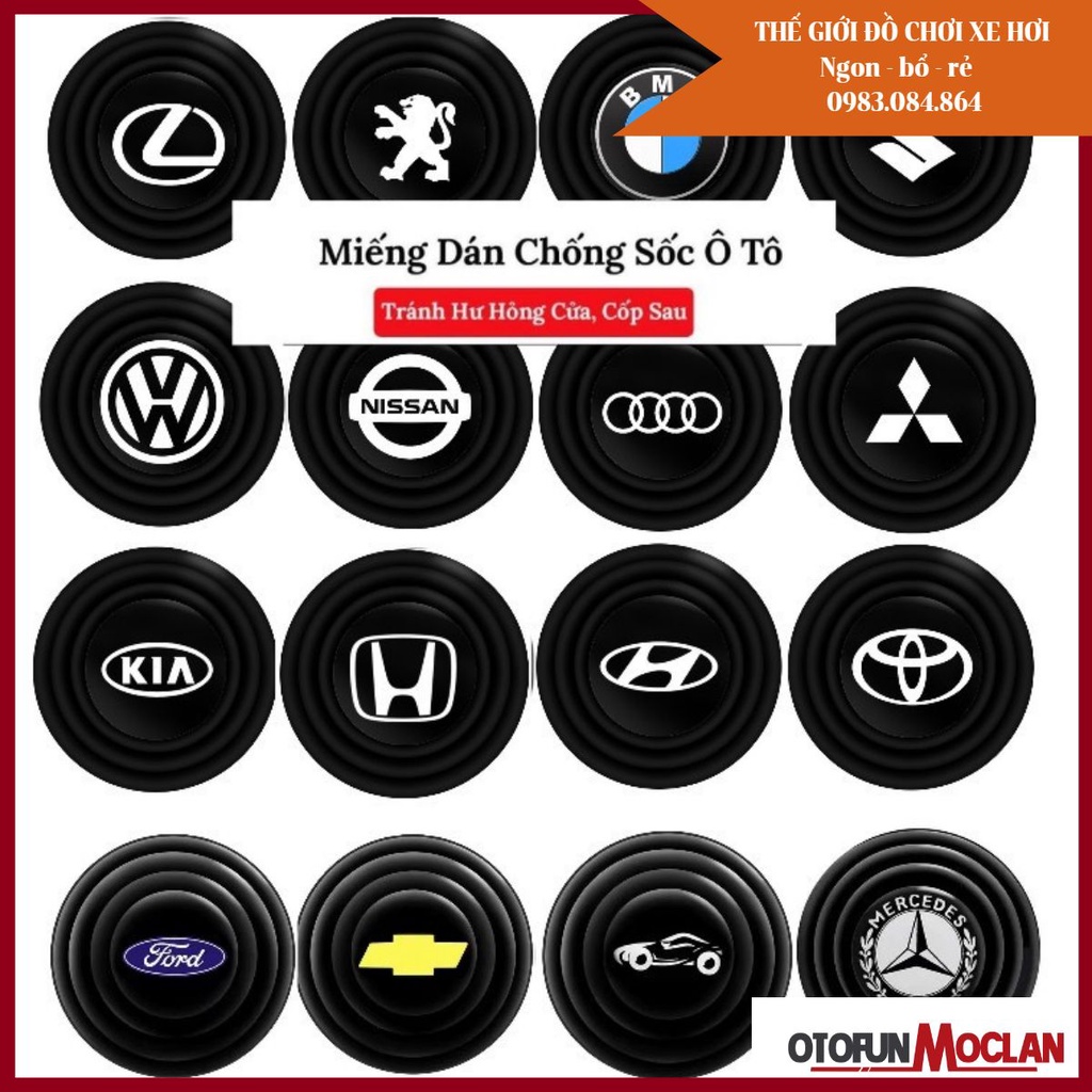 Nút giảm chấn cao su dán cánh cửa xe ô tô có nhiều logo hãng xe - miếng dán chống xốc dán nhiều vị trí siêu chắc