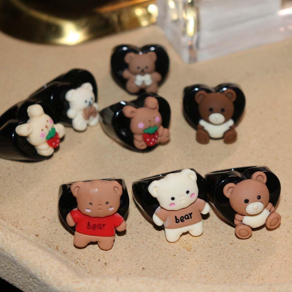 Nhẫn Đeo Ngón Tay Hình Thỏ / Gấu Màu Đen / Kaki Kiểu Hàn Quốc Thời Trang Cho Nữ