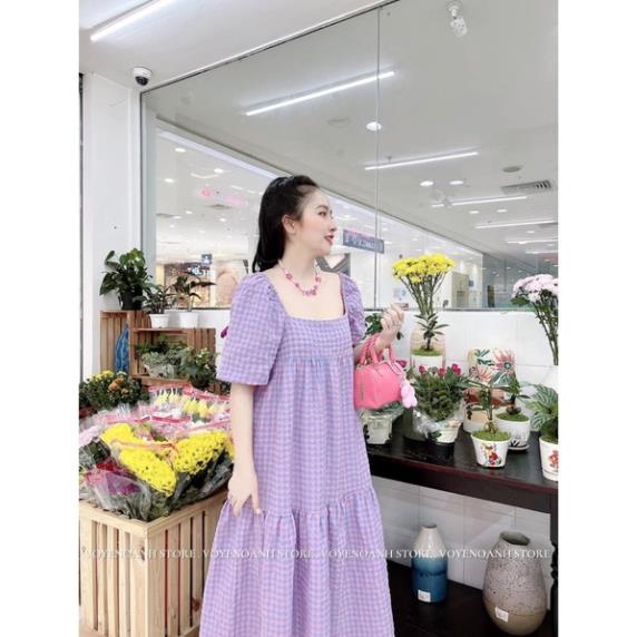 (form bigsize đến 95kg)Váy bầu Kẻ Babydoll Chun Sau 2 Màu Siêu Xinh