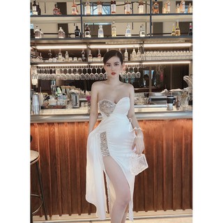 SALE_Đầm body dạ hội xẻ đùi nạm đá và cườm cực đẹp siêu sang chảnh cao cấp