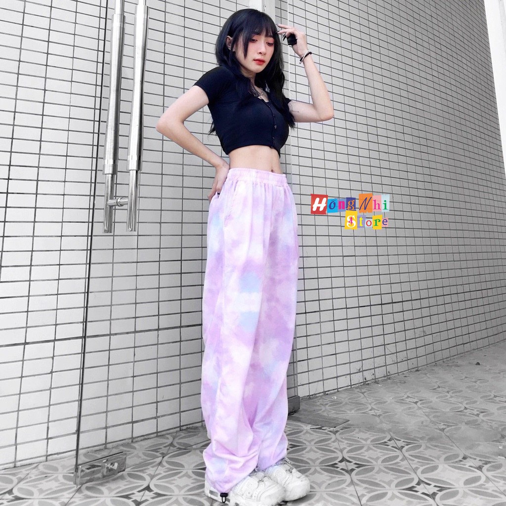Quần Jogger 3D Ulzzang Unisex Jogger Loang Màu Dây Rút Lai Ống Rộng Màu Tím - MM