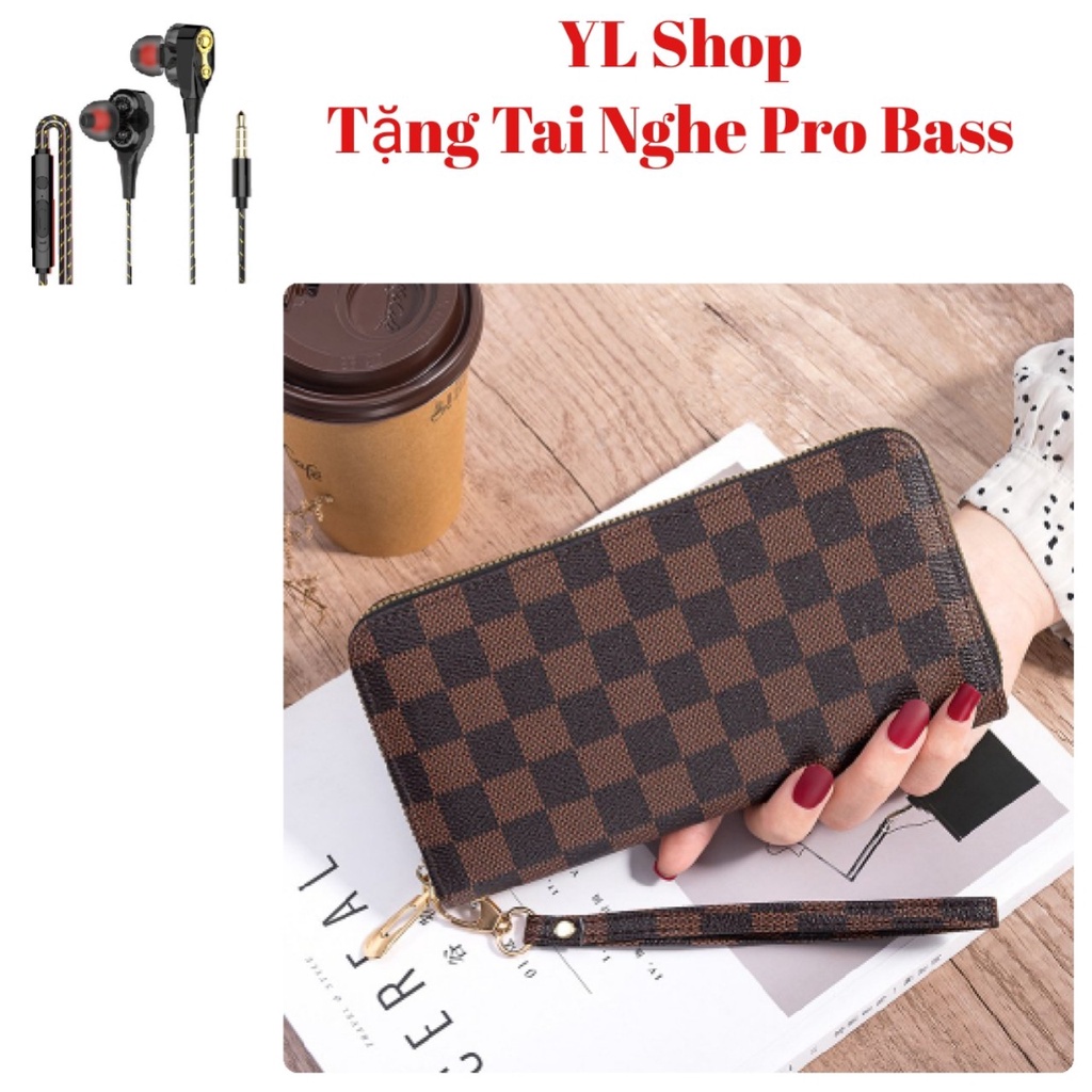 VÍ NỮ, NAM DÀI CẦM TAY SANG TRỌNG PHỐI CARO SÀNH ĐIỆU NEW-0021 TẶNG TAI NGHE SIÊU BASS 110 CAO CẤP