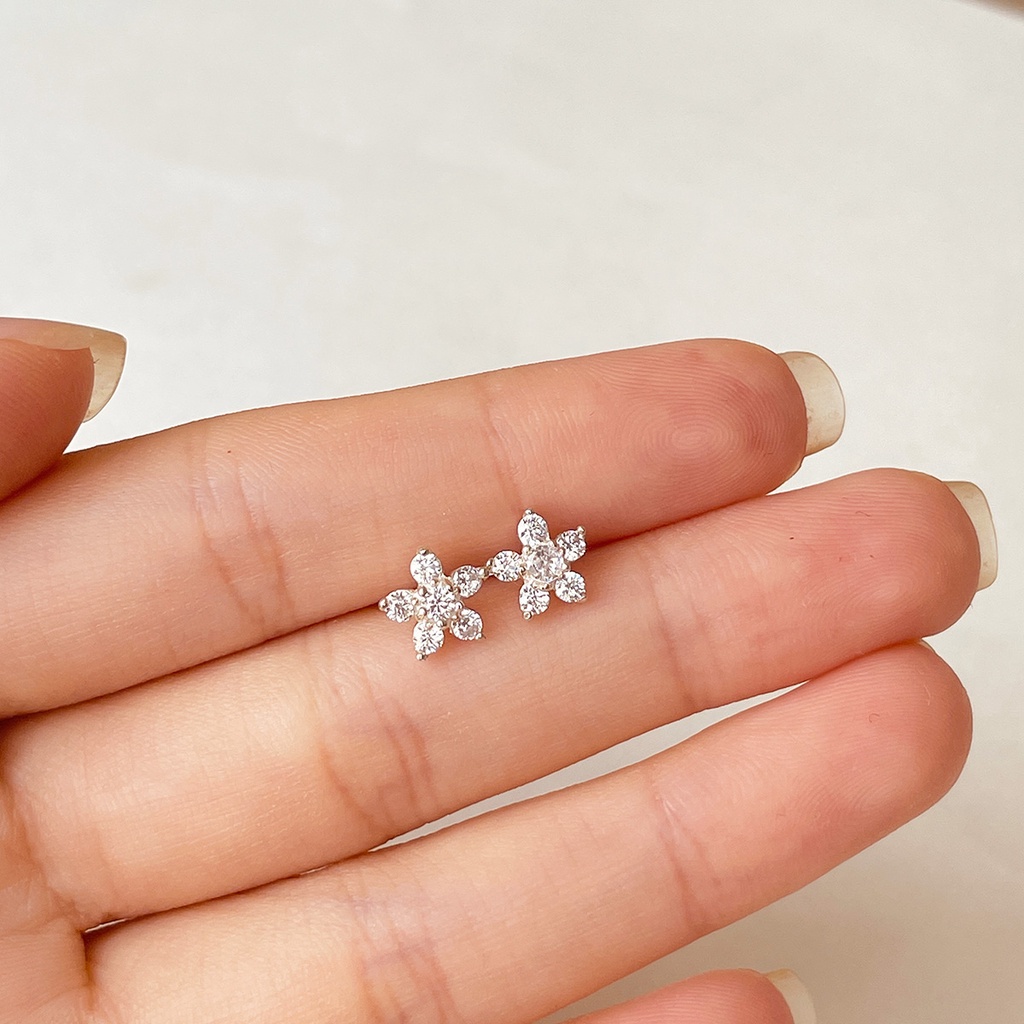 Khuyên tai bạc đính đá hình hoa mai 5 cánh CiCi Silver, bông tai bạc 925, bạc thật kèm chốt bạc