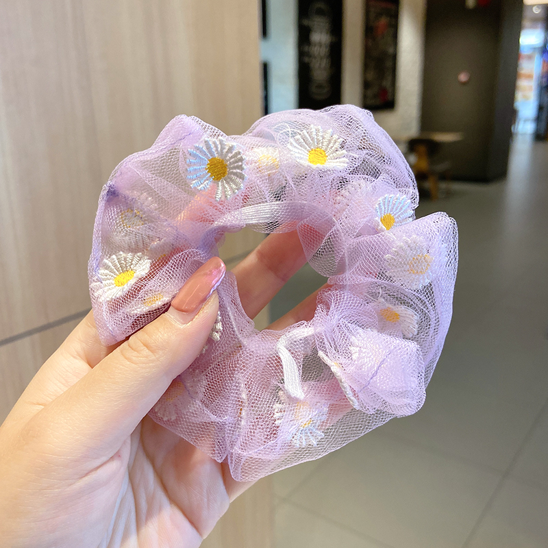 Dây Buộc Tóc Màu Tím Thiết Kế Họa Tiết Hoa Đơn Giản Phong Cách Vintage Pháp