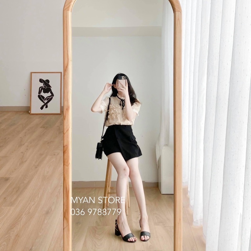 BÁN SỈ CHÂN VÁY CÚC BỌC VẠT LỆCH TÚI TRƯỚC ĐEN BE CHO NỮ | BigBuy360 - bigbuy360.vn