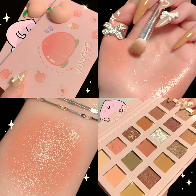 VONGEE Cute Peach Matte Glitter Eyeshadow Palette Long Lasting Shimmer And Shine Eye Shadow Pigments Cosmetics Makeup