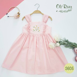 🍧🍧🍧 Váy đầm vải đũi 2 dây màu hồng thêu hoa cho bé gái cực xinh 🥰