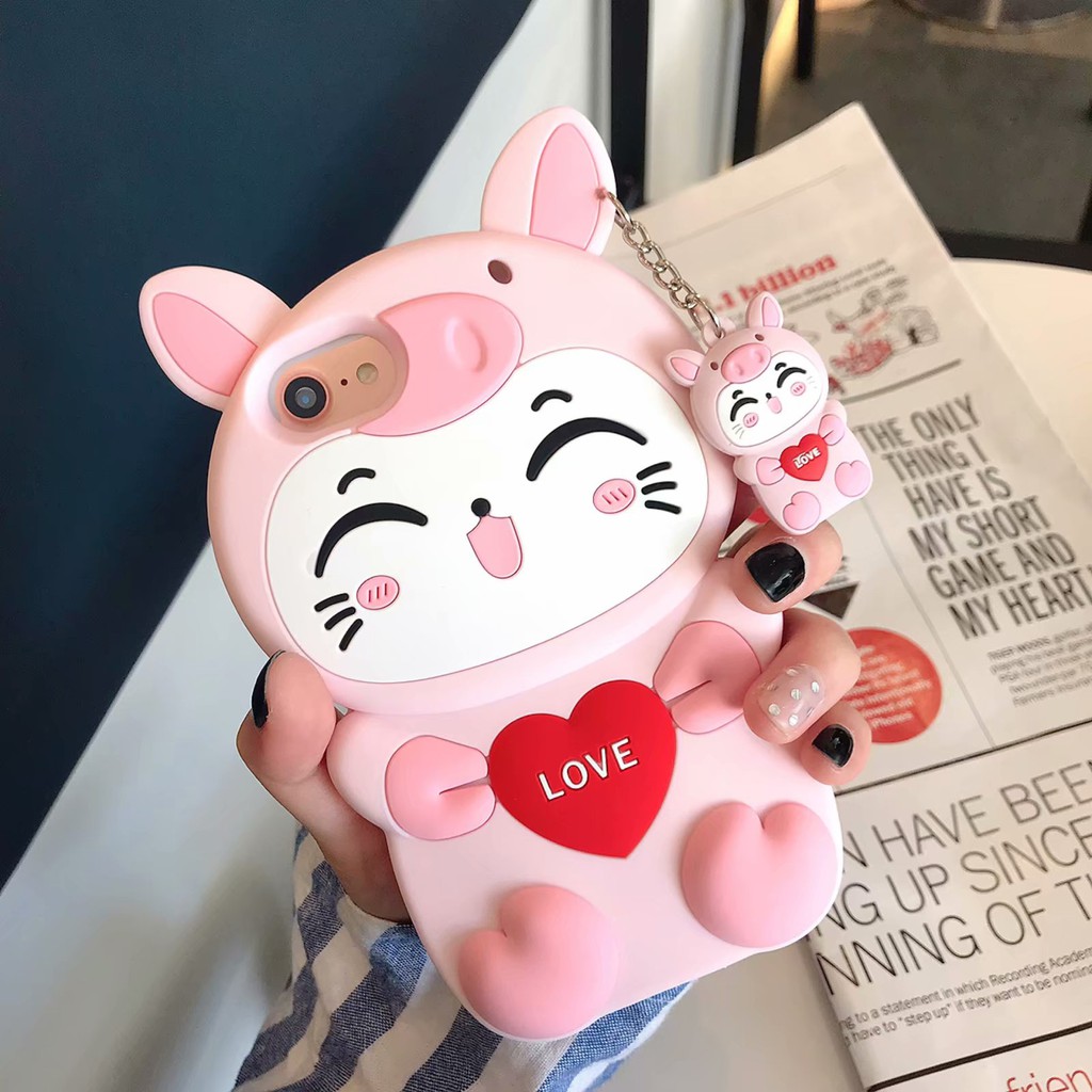 Ốp Điện Thoại Silicon Mềm Hình Heo / Mèo 3D Cho iPhone 6 6s + 7 8 Plus SE 2020 X Xs Max XR 11 Pro Max 12 Pro Max 13 Pro Max 14 Pro Max