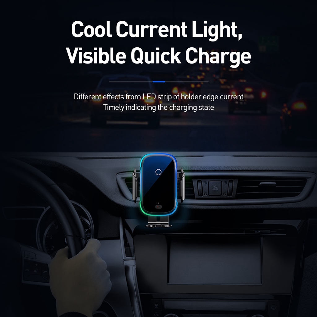 [Mã 267ELSALE hoàn 7% đơn 300K] Bộ đế giữ điện thoại dùng trên xe hơi Baseus Light Electric Holder Wireless Charger 15W