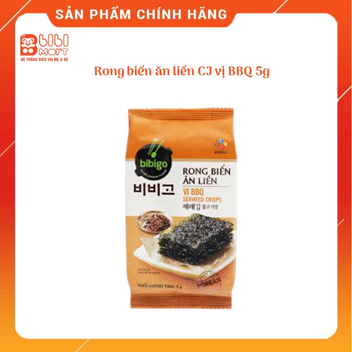 Rong biển ăn liền vị BBQ gói 5g, dành cho bé ăn dặm, ăn liền, cung cấp đầy đủ các dưỡng chất cho bé.