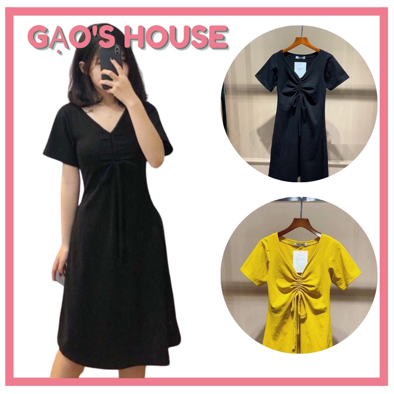 VÁY ĐẦM SUÔNG DÂY RÚT NGỰC FREESIZE 45 - 57KG, GẠO'SHOUSE - MÃ DV0040