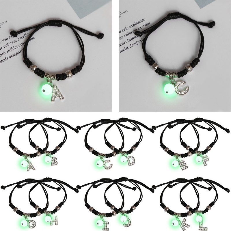 Vòng Đeo Tay Mặt Khắc Chữ Dạ Quang Thời Trang Cho Cặp Đôi