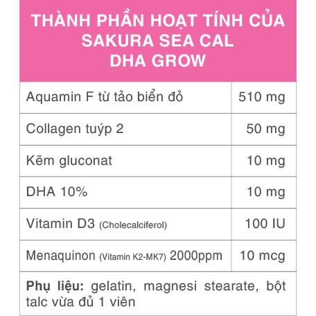 (Hộp 30 viên) Viên uống bổ sung canxi SAKURA SEA CAL DHA GROW – Phát triển chiều cao, giảm nguy cơ còi xương ở trẻ em