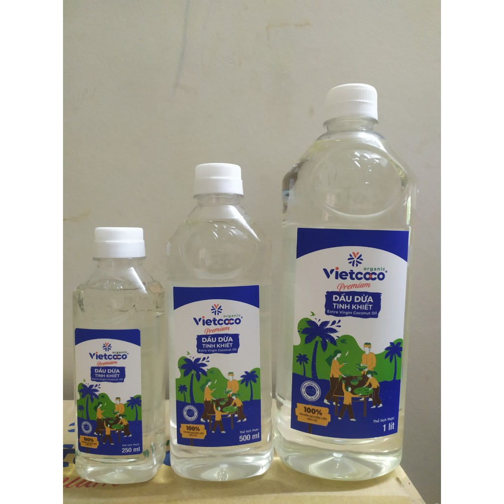 Dầu Dừa Nguyên Chất Tinh Khiết Organic Vietcoco chai 250,500,1000ml