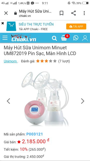 PASS MÁY HÚT SỮA UNIMOM LCD TẶG TÚI TRỮ SỮA+ ÁO RẢNH TAY + CỐC HỨNG SỮA