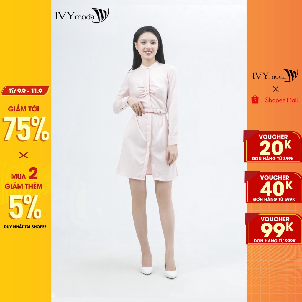 Đầm 1 lớp cổ tàu trụ kèm đai IVY moda MS 47B7682