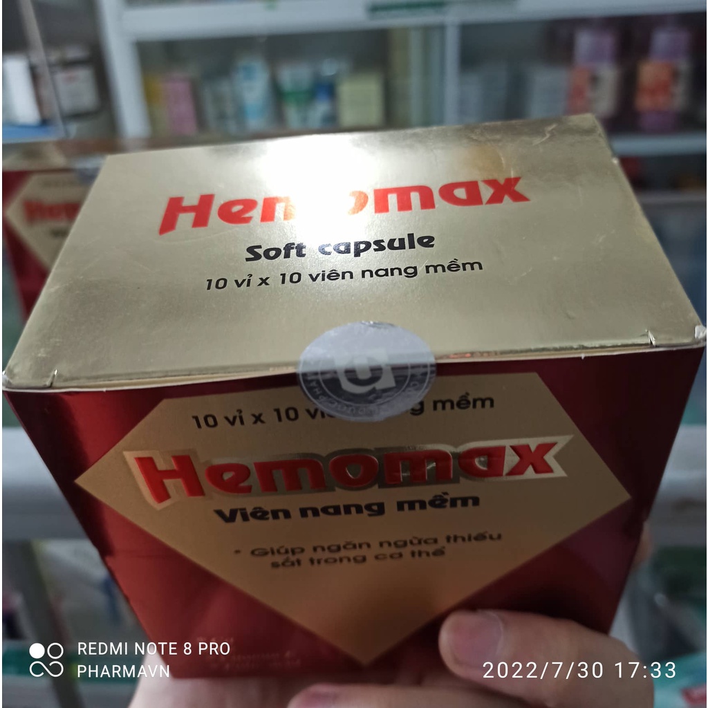 Hemomax ( hộp 100viên )-viên uống bổ sung sắt,calci,acid folic và vitamin e