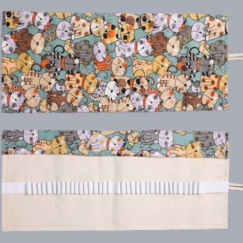 Túi Đựng Bút Bằng Vải Bạt Cotton Nguyên Chất Cỡ Lớn In Hình Mèo Hoạt Hình Đáng Yêu Có 12 24 36 48