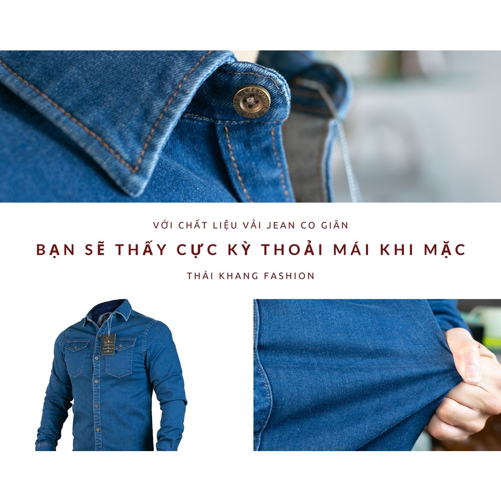 áo sơ mi jean nam co giãn dài tay cao cấp hàng xuất khẩu loại sơ mi jean denim form slim fit