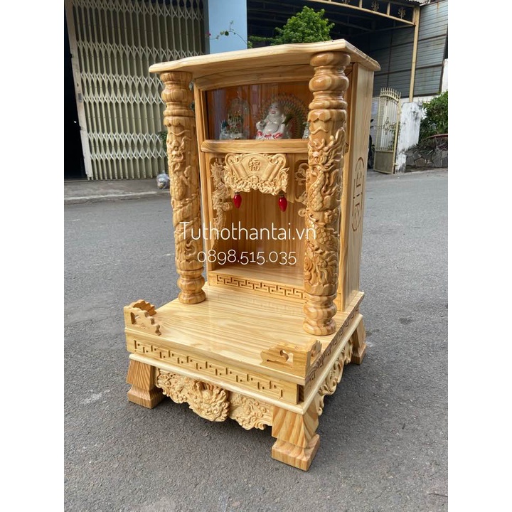 Bàn thờ thần tài ông địa gỗ Thông, có hộp đèn