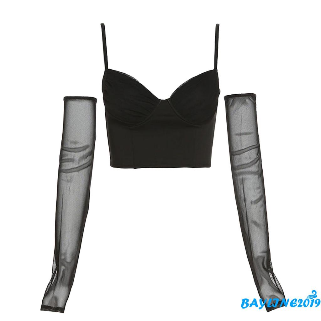 BAY-Women´s Tank Tops, Solid Color Spaghetti V Neck Crop Vest with Half Sleeve Base Shirt for Women Teens