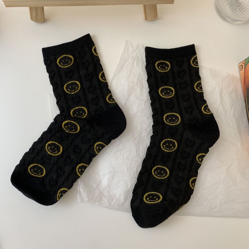 Vớ Cotton Trắng Cổ Vừa In Hình Mặt Cười Trái Tim Phong Cách Nhật Hàn Thời Trang Xuân Hè Cho Nữ