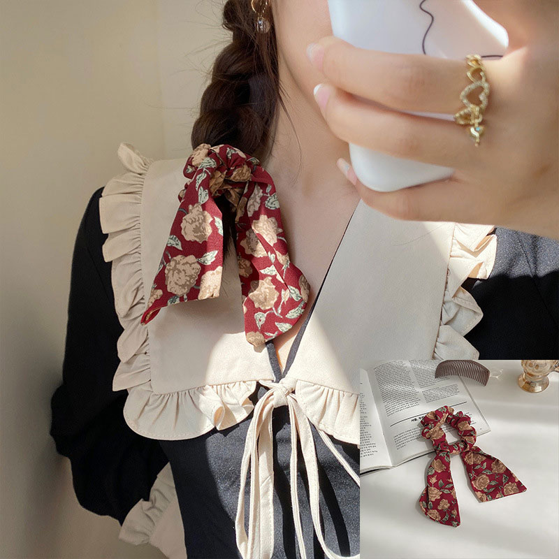 Dây Buộc Tóc Họa Tiết Hoa Xinh Xắn Phong Cách Vintage Thời Trang Cho Nữ