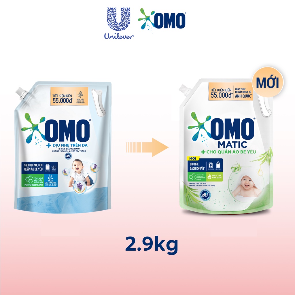 nước giặt omo em bé 2.9kg cho quần áo bé yêu [omo matic]