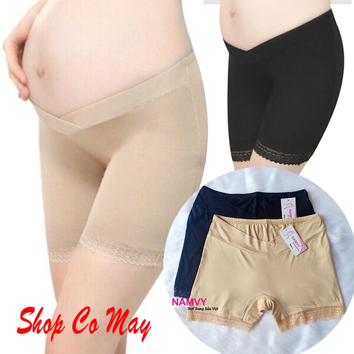 Quần mặc váy bầu cạp chéo viền ren mịn mát (ảnh thật)