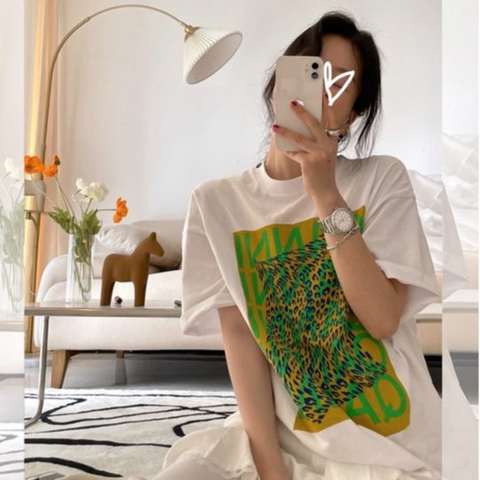 Áo Thun Tay Ngắn Dáng Rộng In Hình Thời Trang Cho Nữ