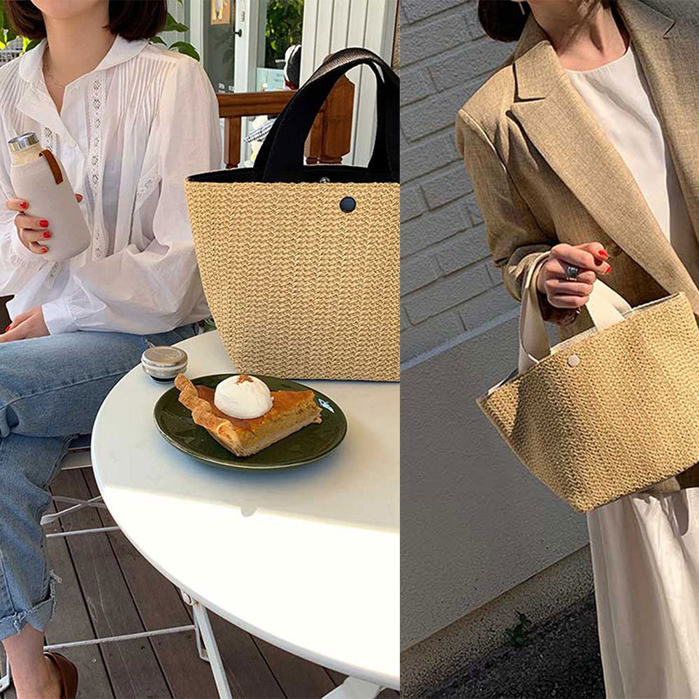 Okdeals Túi Tote Xách Tote Bằng Rơm Thủ Công Nhiều Màu Thời Trang Mùa Hè Đơn Giản Cho Nữ Mang Đi Mua Sắm