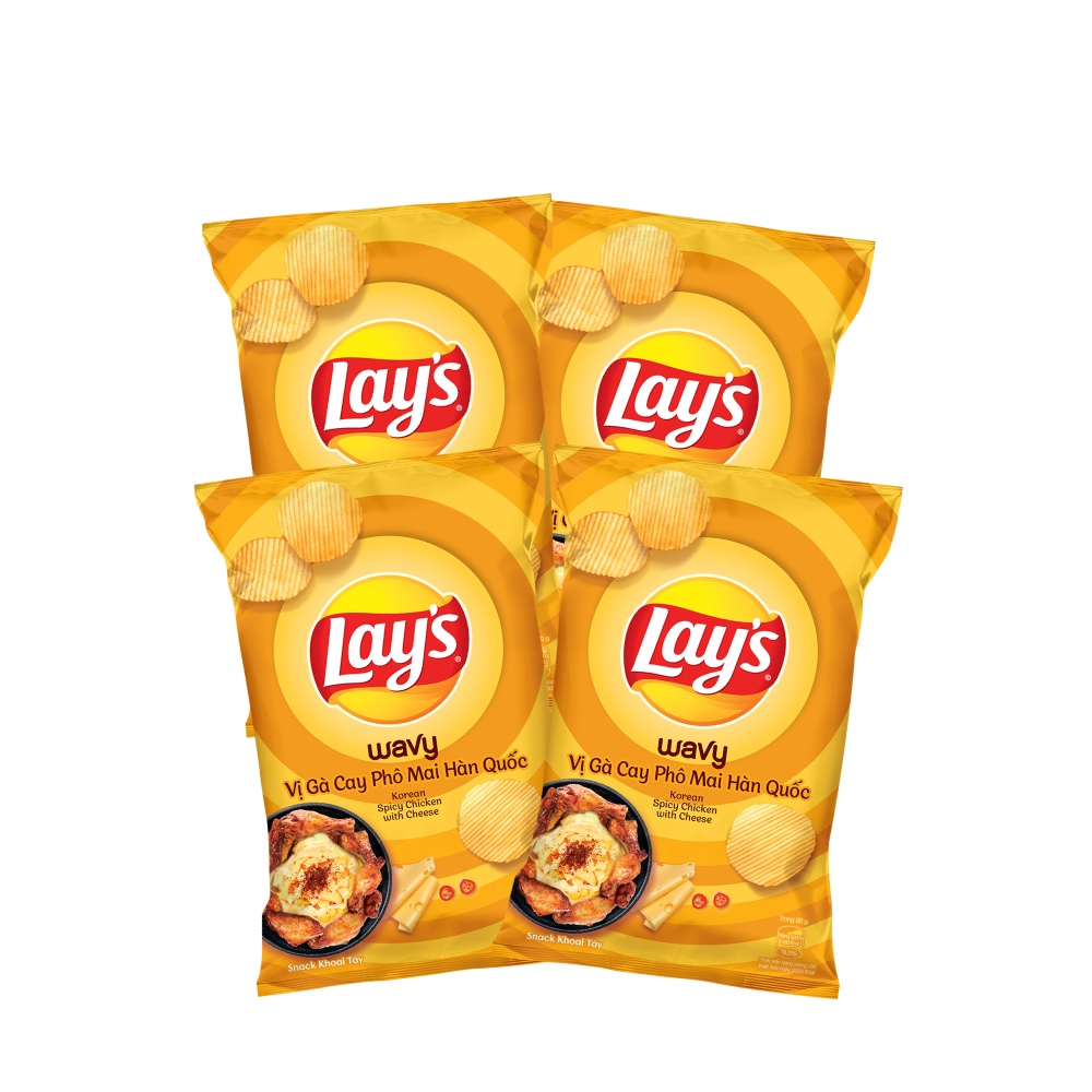 Combo 4 Snack Khoai Tây Lay's vị Gà Cay Phô Mai Hàn Quốc 95g