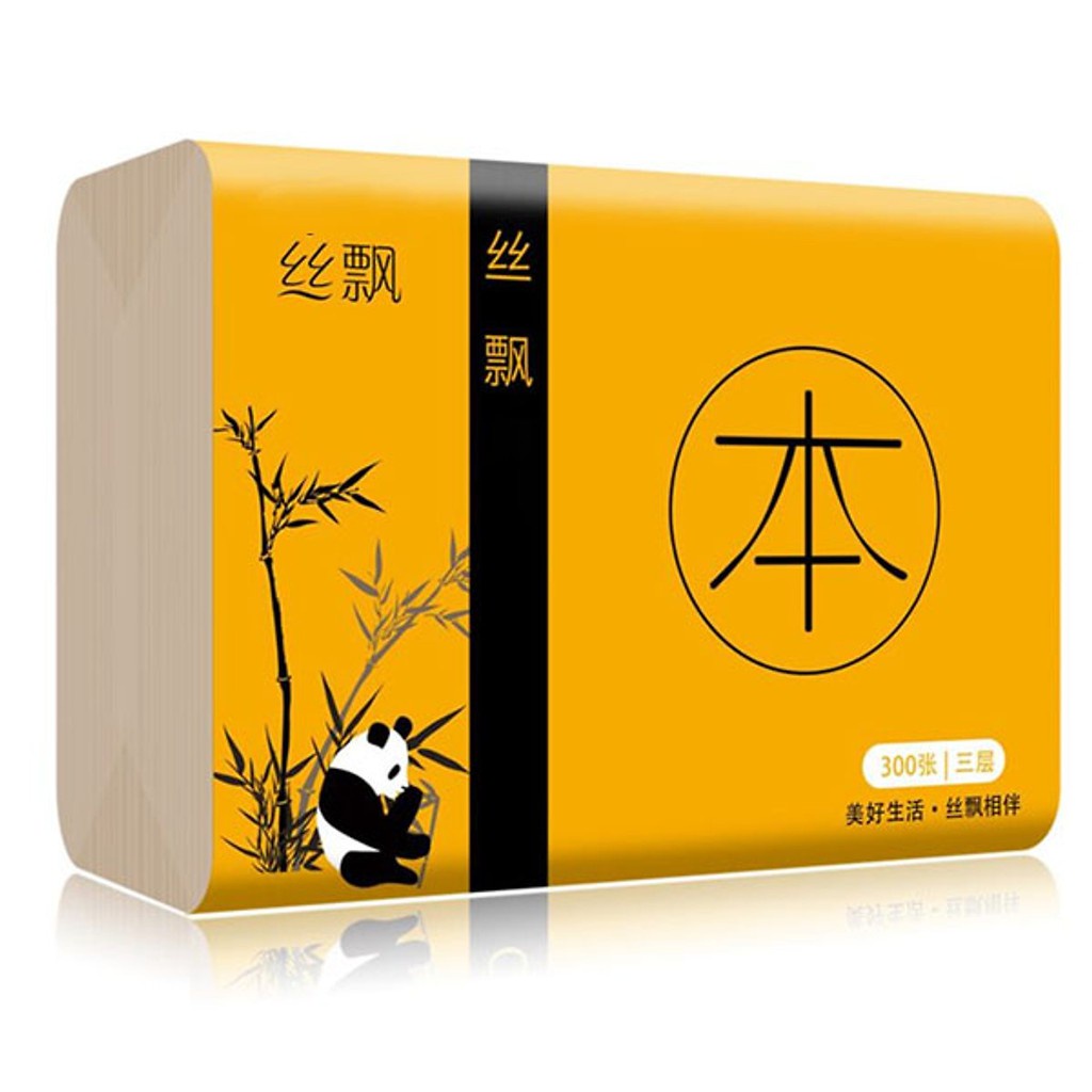 Gói 300 tờ giấy ăn Gấu trúc Sipiao không lớp tẩy trắng, thiết kế 3 lớp thấm hút, siêu dai không rách