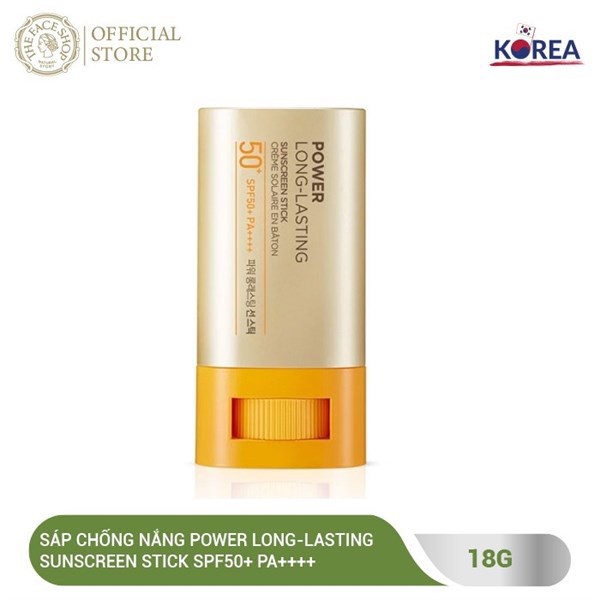 Sáp chống nắng dưỡng da The Face Shop dạng lăn Power Long Lasting Sunscreen Stick SPF50+ PA+++ 18g