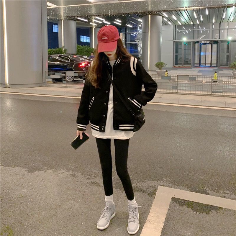 Áo khoác bóng chày dày dáng rộng thời trang thu đông mới 2021