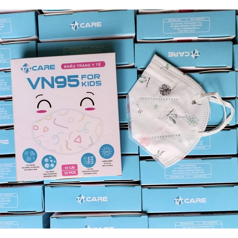 ✅ Hộp 10 cái khẩu trang y tế VN95 TTCARE mẫu Hoa đỏ cho bé dưới 7 tuổi