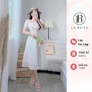 Váy tiểu thư dáng xòe cổ đính ngọc la rosa v1041 váy thiết kế cao cấp dự tiệc chất tơ lót lụa thoáng mát