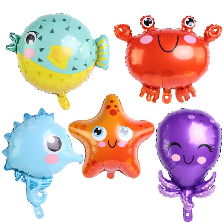 1 Bong Bóng Lá Nhôm Hình Cua Sao Biển Cá Nóc Bạch Tuột Cá Ngựa Sinh Vật Biển Dễ Thương Cute Trang Trí Tiệc Sinh Nhật Bé