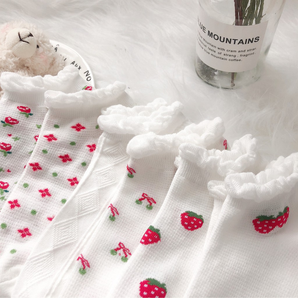 Tất Cổ thấp nữ Dễ thương In hình Hoạt hình Ulzzang Hàn Quốc Vớ nữ Cổ ngắn Cotton Nhật Bản