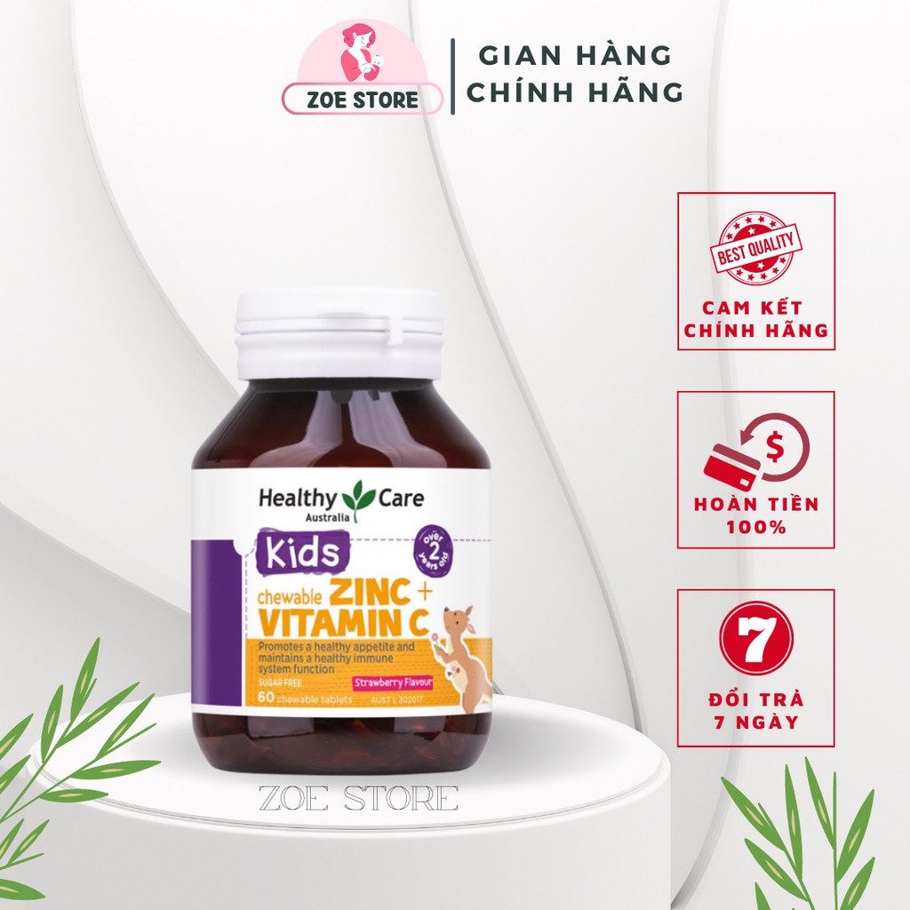 Viên nhai kẽm ZinC+Vitamin C Healthy Care cho bé  của Úc