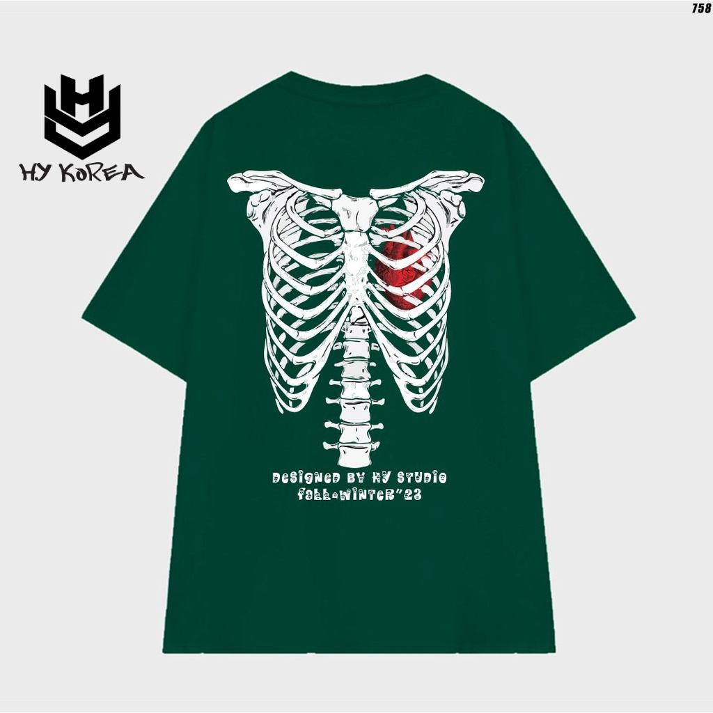 Áo Thun Tay Lỡ Cotton 100 Unisex Form Rộng Bộ xương 758 HY KOREA