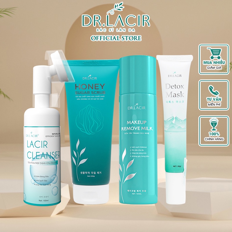 [Combo 10%] chăm sóc da Dr. Lacir 4 sản phẩm dành cho da dầu mụn DR128