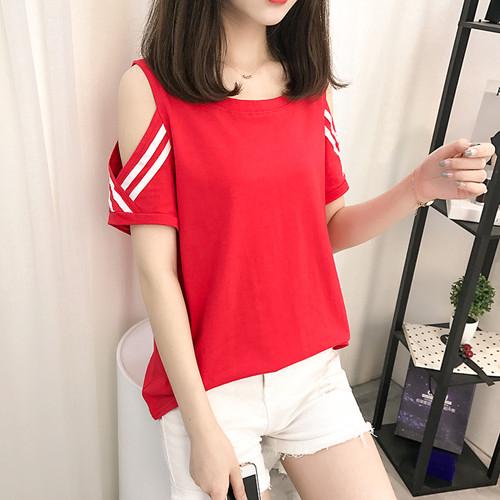 Áo Thun Mùa Hè 95% Cotton Tay Lửng Dáng Rộng Hở Vai Phong Cách Hàn Quốc Cho Nữ Size M-2xl