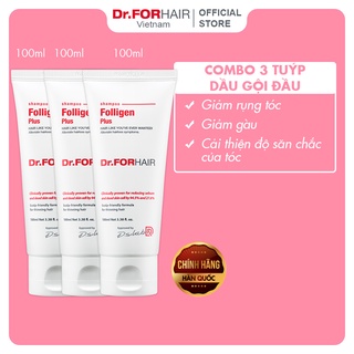 Combo 3 tuýp dầu gội giảm rụng tóc, hỗ trợ mọc tóc và giảm gàu Dr.FORHAIR Folligen Plus Shampoo 100ml