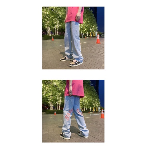 QUẦN JEANS BAGGY ỐNG RỘNG HÌNH THÊU T-A-N DÁNG SUÔNG PHONG CÁCH HÀN QUỐC-QJT026-có size Nam Nữ dể phối đồ màu xanh,xám