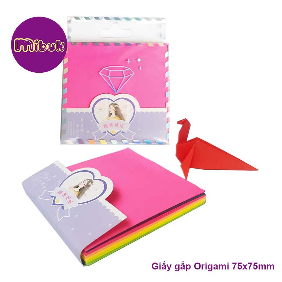 Giấy gấp Origami 75x75mm 5 màu dạ quang 100 tờ