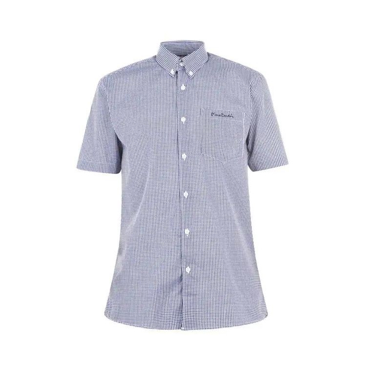 [ Size M ] Áo Sơ Mi Nam Ngắn Tay Pierre Cardin Nvy Wht Gingham