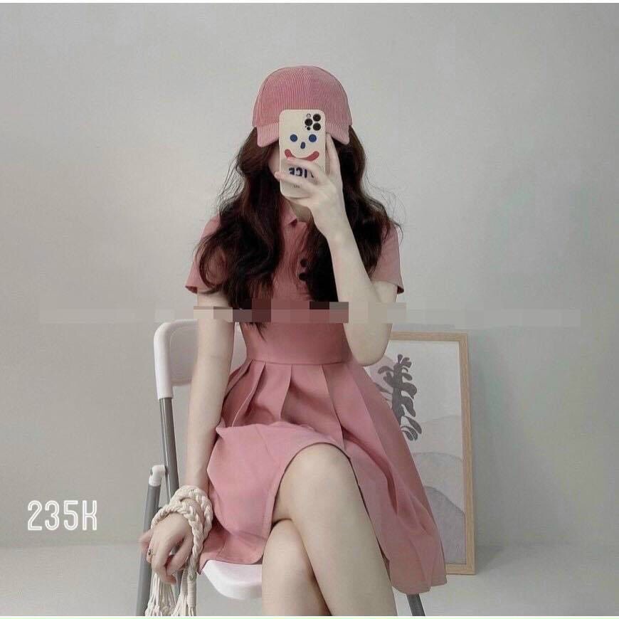 Váy đầm nữ cổ sơ mi màu hường siêu xinh