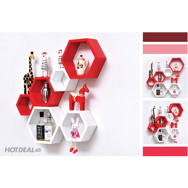 Set Kệ treo tường 6 hình lục giác cao cấp cạnh  20-15-10
